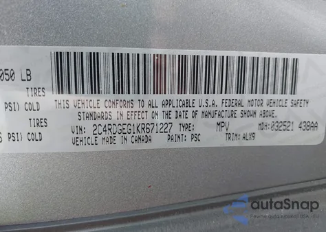 2019 Dodge Grand Caravan Gt из США, поврежденный, VIN 2C4RDGEG1KR671227